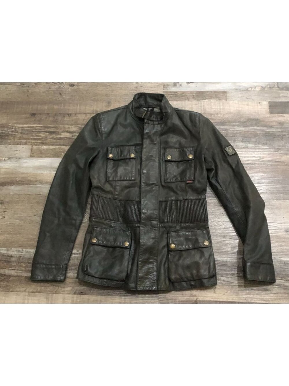 Vtg Belstaff Gold Label Womens Size 42 Black Leather Bomber Jacket